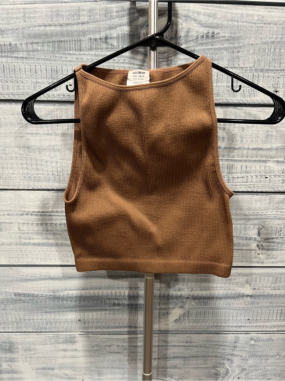 Cotton On Ribbed Cropped Tank Top in Brown